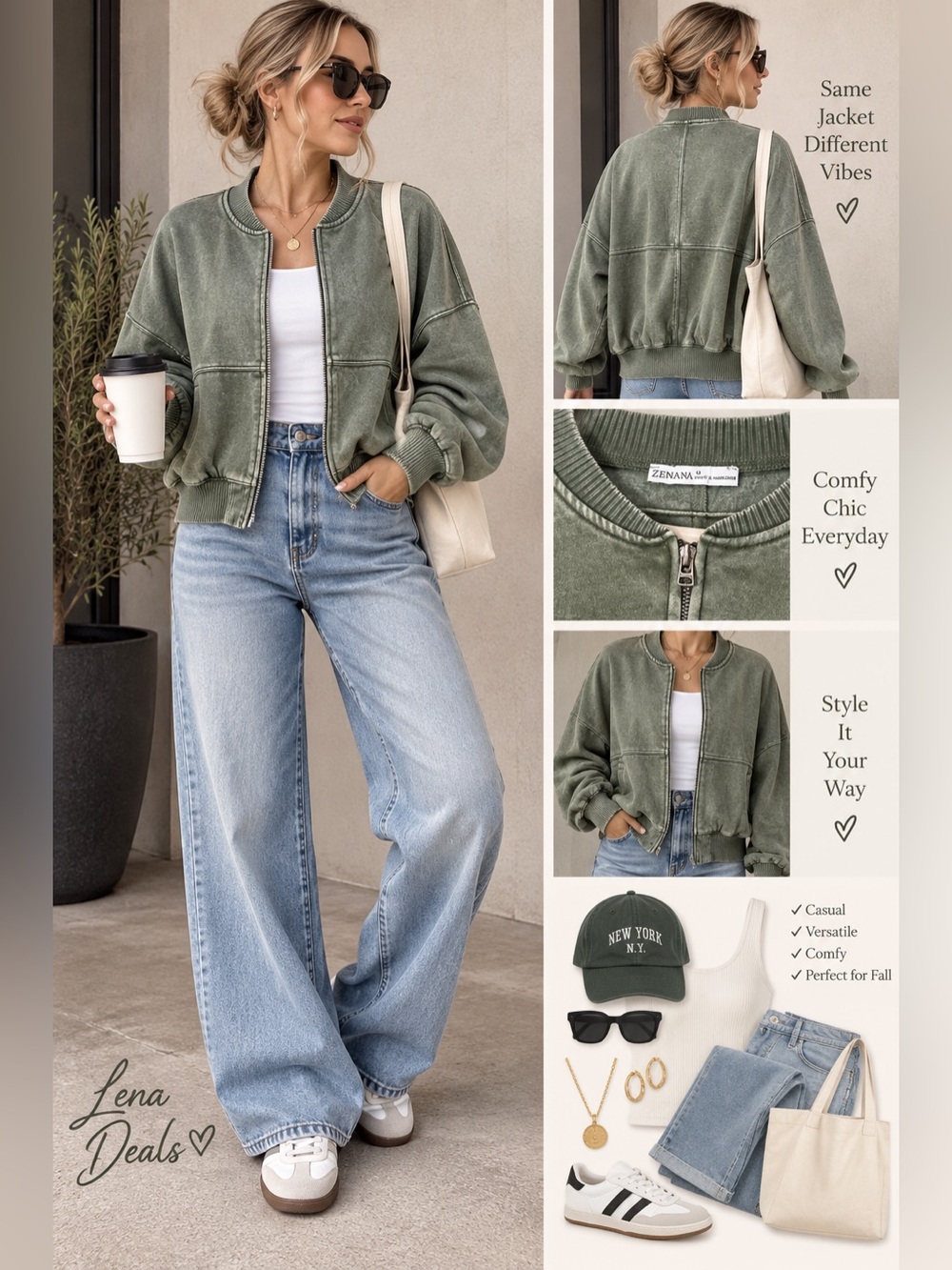 Zenana Acid Washed Fleece Bomber Jacket Women’s LT Olive
